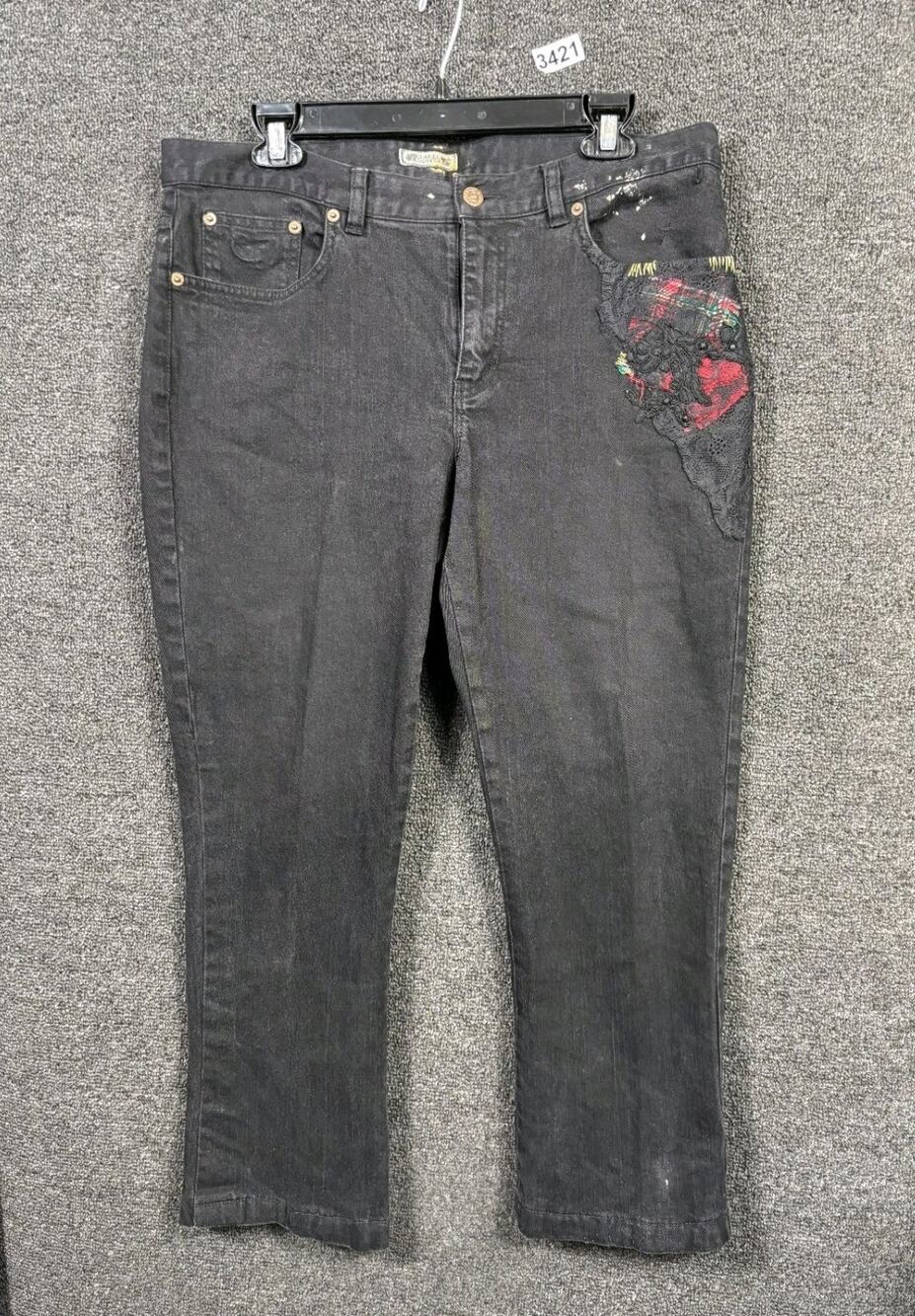 American Living Revere Bootcut Jeans Womens 12 Black Denim Stretch Embroidered